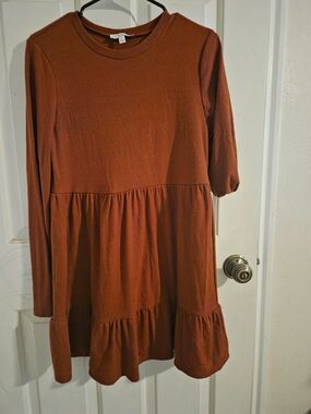 Luxology Burnt Orange Long Sleeve Tiered Dress